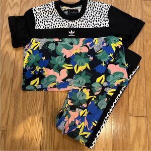 Adidas Her Studio London Set Black and Green Floral Patterned Apparel